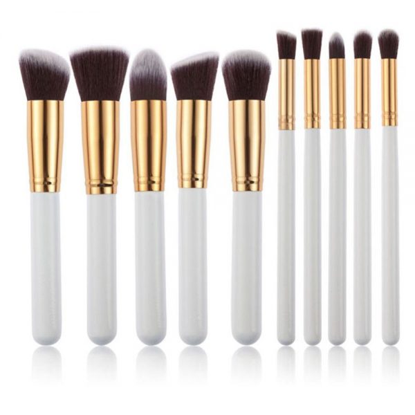 10 pc White-Gold Makeup Brush Set